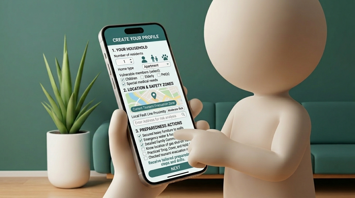 Family with phones setting up profiles